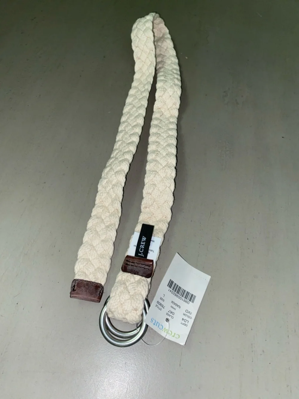 New J. Crew youth large belt, casual, neutral brown leather ends, 31”